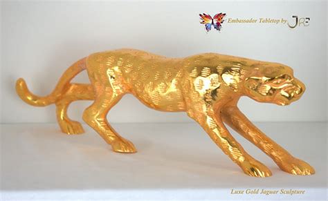 Luxury Gold Jaguar Sculpture Statue Designer Modern Tabletop 